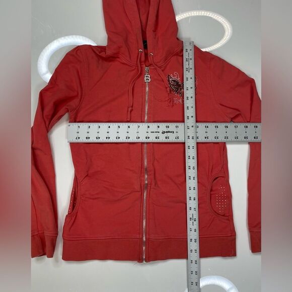 BCBG Butterfly Rhinestones Full Zip Hoodie Women Small Salmon Pink Y2K - Picture 12 of 12